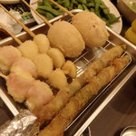 かすうどん 風土 - アスパラ豚巻き、生ハムモッツァレラ