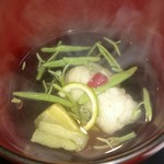 和食すがわら - ハモと賀茂茄子、じゅんさいのお椀。