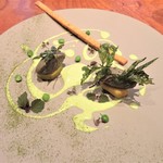 稚鮎のリエット　インカの目覚め　当帰葉素揚げ