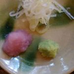 手打ち十割そば 紀山 - 薬味 ねぎ、わさび、辛い大根おろし