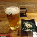 藁焼き鰹たたき 明神丸 - 2018年6月 生ビール+お通し　500+360円+税