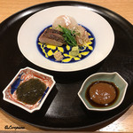 銀座くどう - 藻塩と山葵､海苔醤油と梅肉醤油