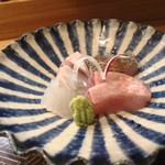 肴とお酒 うを弘 - 刺身（金目鯛、スズキ、ワラサ、黑ムツ）