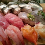 かわなみ鮨 - お寿司盛合せ（新子、トロ、鰯、甘えび、ホッキ貝）