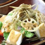 Kyoto tofu Fujino burdock, lotus root, tofu golden sesame salad