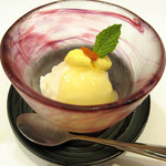 阿波座 なが友 - 友三菜コース:カスタードアイス 桃ソース('18.6月下旬)