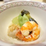 味ひろ - 冬瓜、小芋、車海老、小茄子、千石豆の炊き合わせ