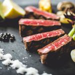 Beef Steak with coarsely ground salt, pepper and lemon