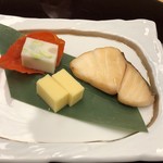 Zuien Tei - 道産夏鱈のカボス風味醤油焼き  枝豆上用  熟成プレミアムインカのめざめの寄せもの