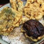 豊野丼 - 車海老のてんぷらで天丼にして頂いたものの天丼部