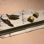 満愛貴 - 稚鮎の味噌焼き、茗荷の玉子巻き