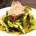 Japanese-style Choreogi salad with small sardines and local seaweed
