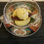 蓬左茶寮 - 水菓子:トウモロコシのアイスと桃ぜんざい