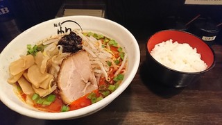 麺屋 帆のる - 赤鬼味噌麺・メンマトッピング・ライス