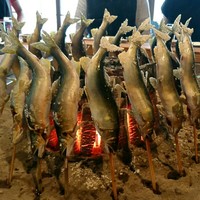 柳家 - ◎馬瀬川の鮎　大形（25㎝くらい）　焼きで２匹　→　囲炉裏で　立て焼き
