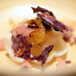 サンプリシテ - ランチコース 5940円 の2日間熟成した函館産牡丹海老と液体窒素の薔薇