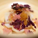 サンプリシテ - ランチコース 5940円 の2日間熟成した函館産牡丹海老と液体窒素の薔薇