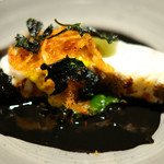 サンプリシテ - ランチコース 5940円 の五島林鮮魚店の平鱸と桜海老 アオリイカの内臓のスープ・ド・ポワソン