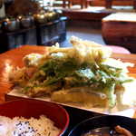 仙人小屋 - わらび・こしあぶら・タケノコ・しめじ・舞茸・エリンギ・ズッキーニ・ピーマン・茄子・いんげん・れんこん・さつまいも・かぼちゃ・カニカマ