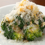 Warm broccoli mimosa salad with Gruyère cheese