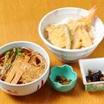 蛇崩 柿の木坂 更科 - 天丼セット＋たぬき(温)　￥1320