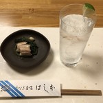 鰻はし本 - 先付と萬膳ソーダ割り