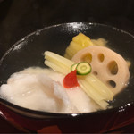 銀座 しのはら - 赤穂鯛、蓮根、賀茂茄子、黄ニラ
       