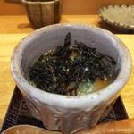 天ぷら たけうち - ジュンサイと天草の一番摘み海苔茶碗蒸し