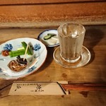 源氏 - アテはもろきゅう・バイ貝   そしてぬか漬け