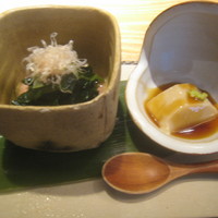 いまここ - 先付（小松菜のお浸し、胡麻豆腐）