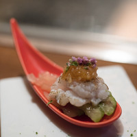 くずし鉄板 あばぐら 神田店 - 2018.7 鱧焼霜 白瓜と新玉葱のゼリー寄せ