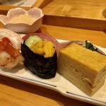 天狗寿司 - 親方おまかせセット3,000円…握り(鰯、鮪、平目、海老、雲丹、玉子焼)