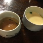 町屋 清水庵 - 東伯牛餅しゃぶこ茶碗蒸しととち餅あんかけ。