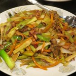 台湾客家料理 新竹 - スルメ、セロリと豚肉の炒め