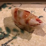 旬美にしかわ - 車海老。レアに火を通して。