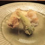 木山 - 揚げ物　笛吹き鯛　鮑茸　オクラの花