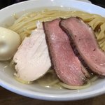 ふる川 - 鴨ねぎつけ麺（大盛 350g）（950円）、味付玉子（100円）