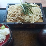 Teuchi Soba Dokoro Kogane - ざるそば。葱が乾いてるがワサビと大根おろしの薬味は悪くない。かえしはチョッと香りも乏しく、何より温い。