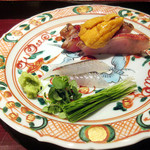 二条城ふる田 - 金目鯛炙りと雲丹('18.4月下旬)