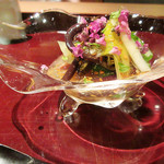 二条城ふる田 - ホタルイカやぜんまいの先付('18.4月下旬)