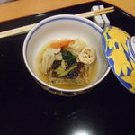 界 松本 - 煮物　穴子と巻き湯葉　青葉　人参の炊き合わせ