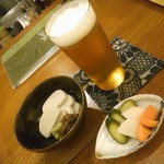 そば 酒 髙島家 - キリンブラウマイスター、お通し、板わさ