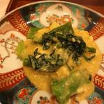 蓬左茶寮 - 夏野菜白和え　西京味噌漬け豆腐、茹零し大蒜のピュレ