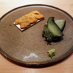 鮨 さかい - 赤ウニと蒸し鮑はどちらも唐津