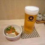 鳥すけ - なめこ豆腐と生ﾋﾞｰﾙ(小)