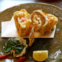 天ぷら 松 - 賀茂茄子と車海老のサンドイッチ揚げ