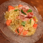 フォレスタ - 焼き茄子とフルーツトマトの冷製パスタ生ハム添え（１，５８０円＋税）２０１８年７月