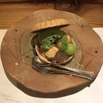 かっぽう寿 - 最中（自家製わらび餅・抹茶アイス・マスカット・桃）