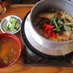 黒羽観光やな - 鮎釜めしセット（味噌汁、お新香付き）