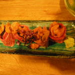 かねます - 牛刺しの雲丹巻き